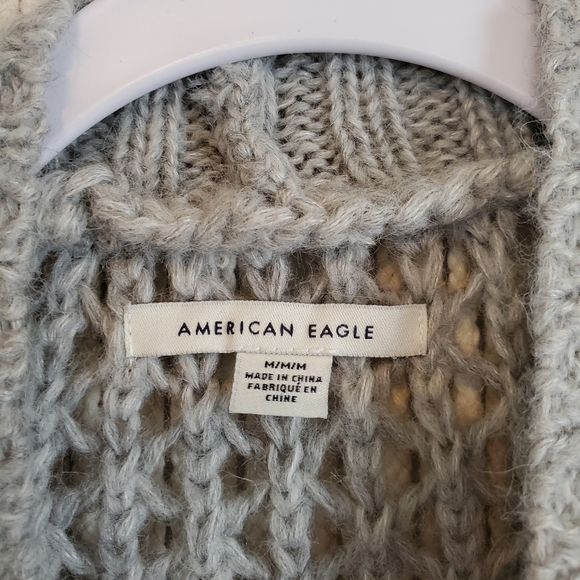 AE Gray Open Knit Open Front Sweater Cardigan M - Picture 6 of 7